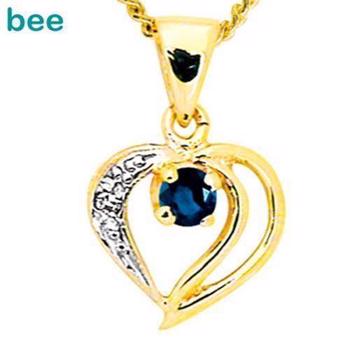 Safir og diamant vedh�ng i 9 karat guld