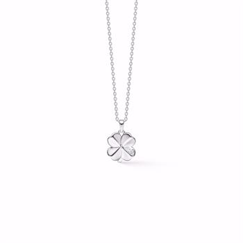 Sølvvedhæng firkløver med cubic zirkonia og kæde