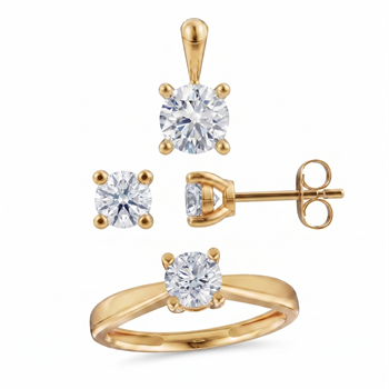 Luxury Solitaire smykkesæt, med i alt 2,10 ct Labgrown diamant i 14 kt guld