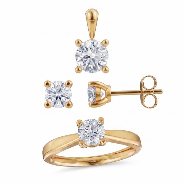 Luxury Solitaire smykkesæt, med i alt 2,10 ct Labgrown diamant i 14 kt guld