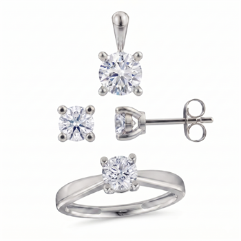 Luxury Solitaire smykkesæt, med i alt 1,50 ct Labgrown diamant i 14 kt hvidguld