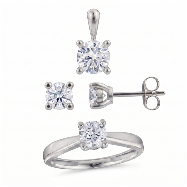 Luxury Solitaire smykkesæt, med i alt 1,50 ct Labgrown diamant i 14 kt hvidguld