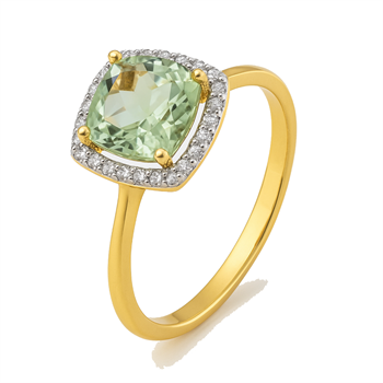 Roset 14 kt. guldring m/ grøn ametyst & 0,085 ct diamant W/SI