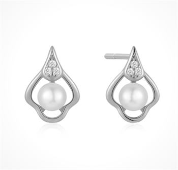 Ørestikker i rhodineret sterling sølv med zirkonia, 10 x 6 mm – Støvring Design
