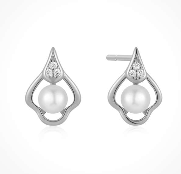 Ørestikker i rhodineret sterling sølv med zirkonia, 10 x 6 mm – Støvring Design