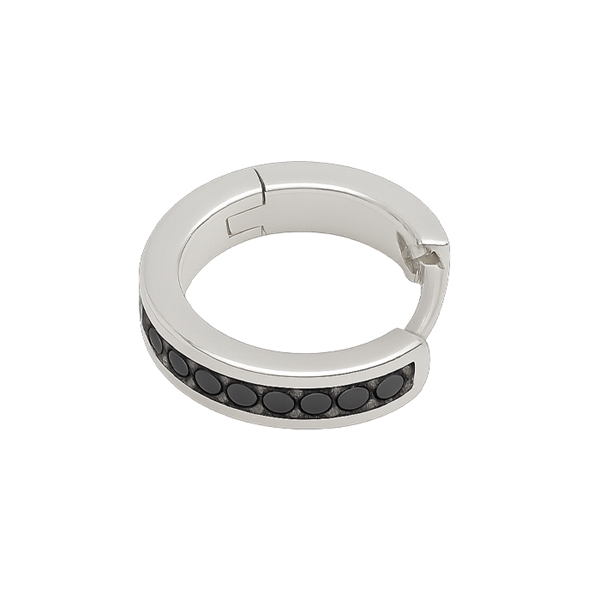 Sølv creol med sorte zirkonia Ø 15 mm og 3,7 mm bredde Single ørering