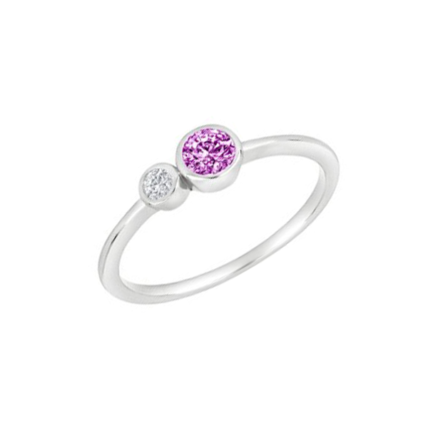 Joanli Nor IDANOR rhodineret sølv ring med pink og hvid zirkonia