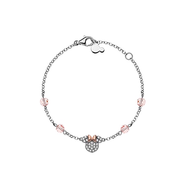 Disney Minnie Mouse armbånd i sølv med zirkonia og rosa krystaller. Justerbart til 17 cm