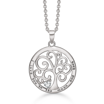 Smukt sølv vedhæng med et fint træ med en hjerteformet zirconia i. Kæde på 45 cm medfølger fra Støvring Design