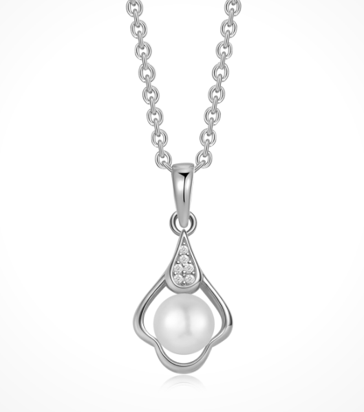 Halskæde i rhodineret sterling sølv med zirkonia, 15,9 x 11,5 mm – Støvring Design