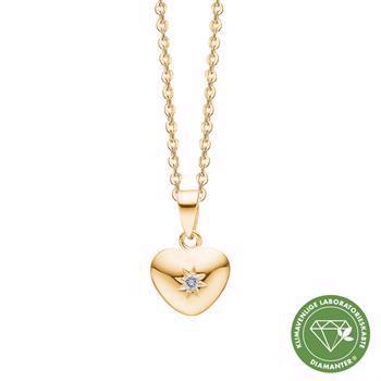 Aagaard 8 karat guld hjerte vedhæng med kæde og 0,03 ct diamant, Klima venligere smykker