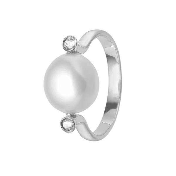 Sølv ring med barok perle og zirkoner - Aagaard (str. 56)