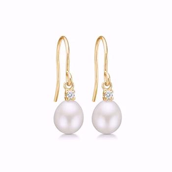 Forgyldte øreringe med perle og zirkonia