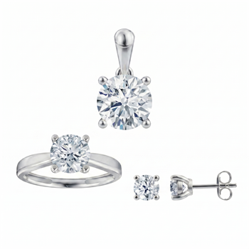 Luxury Solitaire smykkesæt, med i alt 3,00 ct Labgrown diamant i 14 kt hvidguld