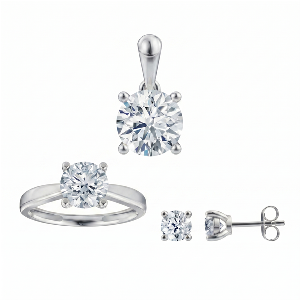 Luxury Solitaire smykkesæt, med i alt 3,00 ct Labgrown diamant i 14 kt hvidguld
