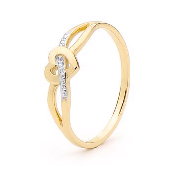 9 karat hjerte guld ring med diamant
