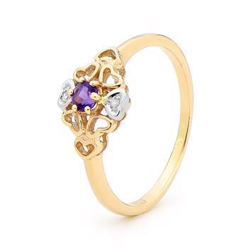 Elegant multi hjerte ring med diamanter og Amethyst