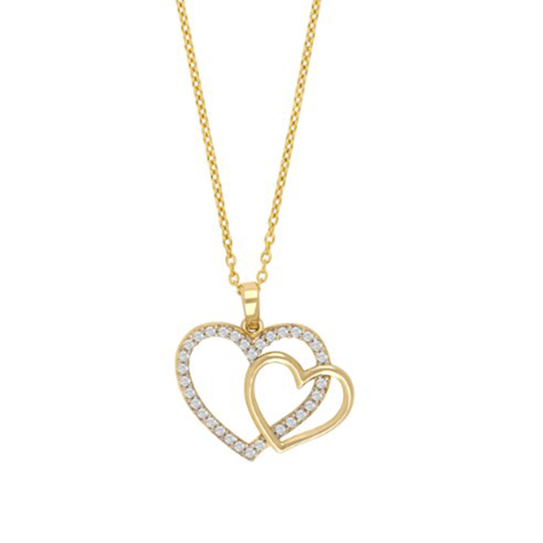 Siersbøl's smukt og betydningsfuldt vedhæng af to hjerter i 8 karat guld med glitrende zirkonia 