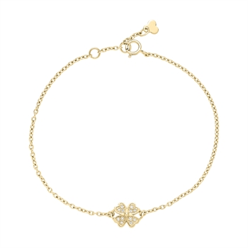 Armbånd med kløver i 8 karat guld med zirkonia, 18 cm – Lund Copenhagen