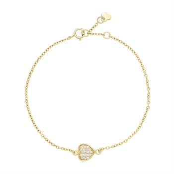 Armbånd med hjerte i 8 karat guld med zirkonia, 18 cm – Lund Copenhagen