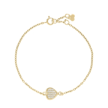 Armbånd med hjerte i 8 karat guld med zirkonia, 16 cm – Lund Copenhagen