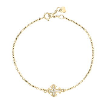 Armbånd med kors i 8 karat guld med zirkonia, 18 cm – Lund Copenhagen