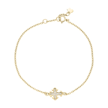 Armbånd med kors i 8 karat guld med zirkonia, 16 cm – Lund Copenhagen