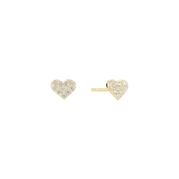 Hjerteformede øreringe med klare zirkonia-sten og stud-design i 8 karat guld.