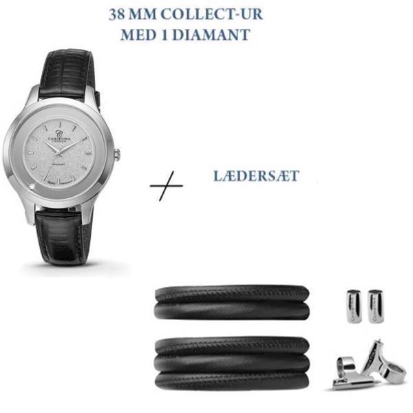 Christina Collect 38 mm ur med 1 diamant Magic glimmer urskive & læderarmbånds sæt i kampagne tilbud