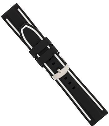 Silikonerem sort m/hvide profiler, 20-22 mm – urrem fra Houmann