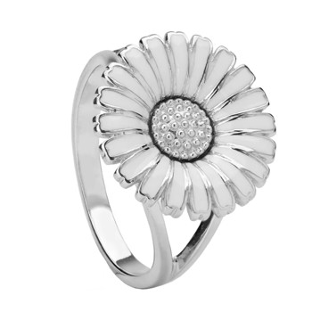 Aagaard Sterling sølv fingerring, Marguerite med hvid emalje, ringmål 54
