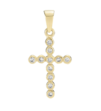 Vedhæng med kors i 14 karat guld med diamanter, 15x11 mm – Lund Copenhagen