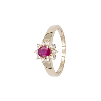 L&G 14 kt guld Rosette Fingerring med rød rubin og diamanter