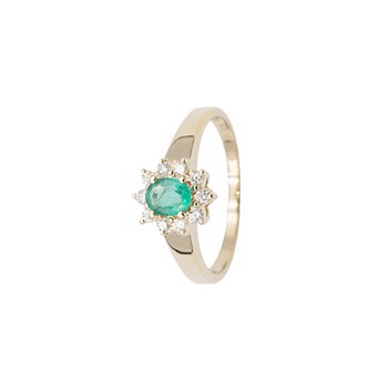 L&G blank 14 kt guld Rosette Fingerring med grøn smaragd og diamanter