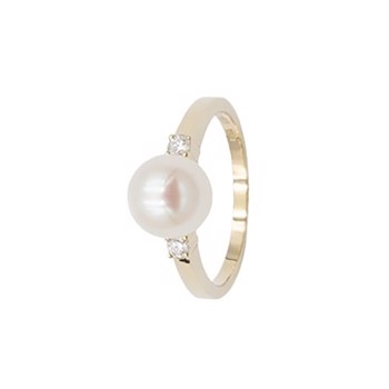 L&G elegant ring i 14k guld med ferskvandsperle og diamanter