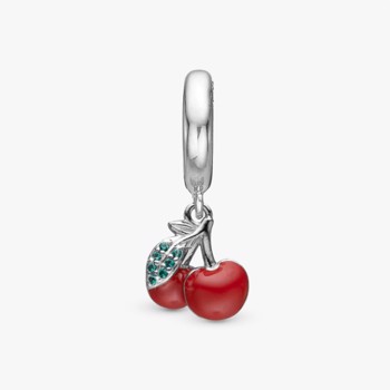 Christina Happy Cherries charm – sølv, 4 mm til sølvarmbånd og Slim læder