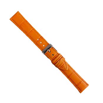 Orange mat læder urrem med imiteret alligator look med sølv spænde, bredde 18 mm og længde – urrem fra Houmann