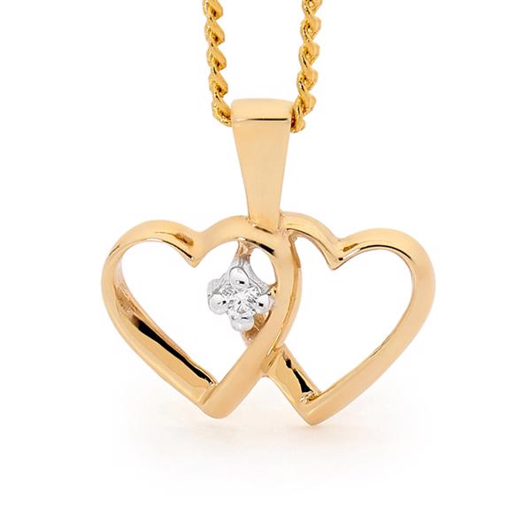 Dobbelt guld hjerte med 0.02 carat diamant