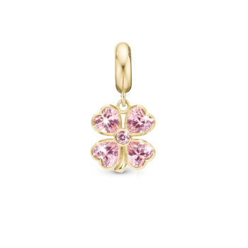 Christina Pink Heart Clover charm – forgyldt sølv, 4 mm til sølvarmbånd og Slim læder