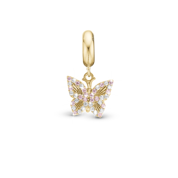 Christina Sparkling Butterfly charm – forgyldt sølv, 4 mm til sølvarmbånd og Slim læder