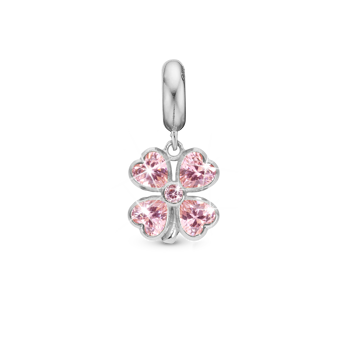 Christina Pink Heart Clover charm – sølv, 4 mm til sølvarmbånd og Slim læder