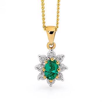 Klassisk smaragd vedhæng med 8 diamanter