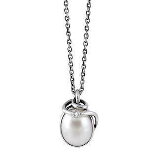 Rabinovich Majestic White collier i oxideret sterling sølv med ferskvandsperle