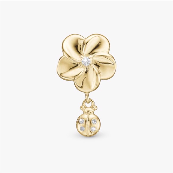 Flower & Ladybird, forgyldt sølv charm til 6 mm læderarmbånd fra Christina Collect