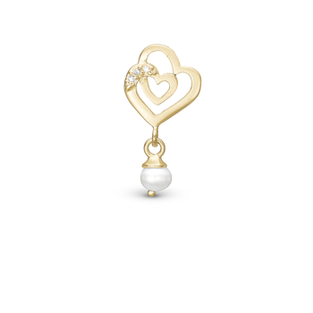 Christina Two Hearts charm – forgyldt sølv, 6 mm til Classic læderarmbånd