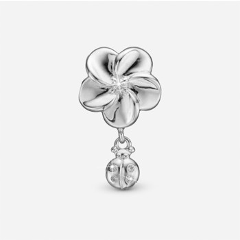 Christina Flower and Ladybird charm – sølv, 4 mm til sølvarmbånd og Slim læder