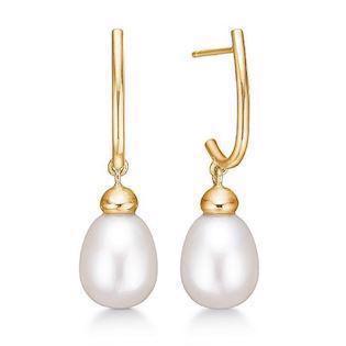 Ørehængere i 8 karat guld med perle, 8 x 28 mm – Støvring Design