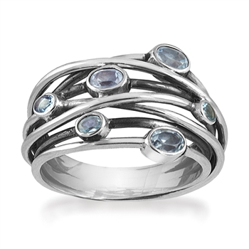 Rabinovich Andromeda fingerring i sterling sølv med blå topas