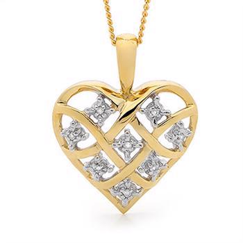 Guld hjerte vedhæng med 8 x 0,005 ct diamant