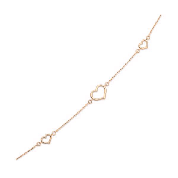 Støvring Design\'s smukke 8 karat guld armbånd, meget elegant kæde med 2 små og et stort hjerte, 18 cm